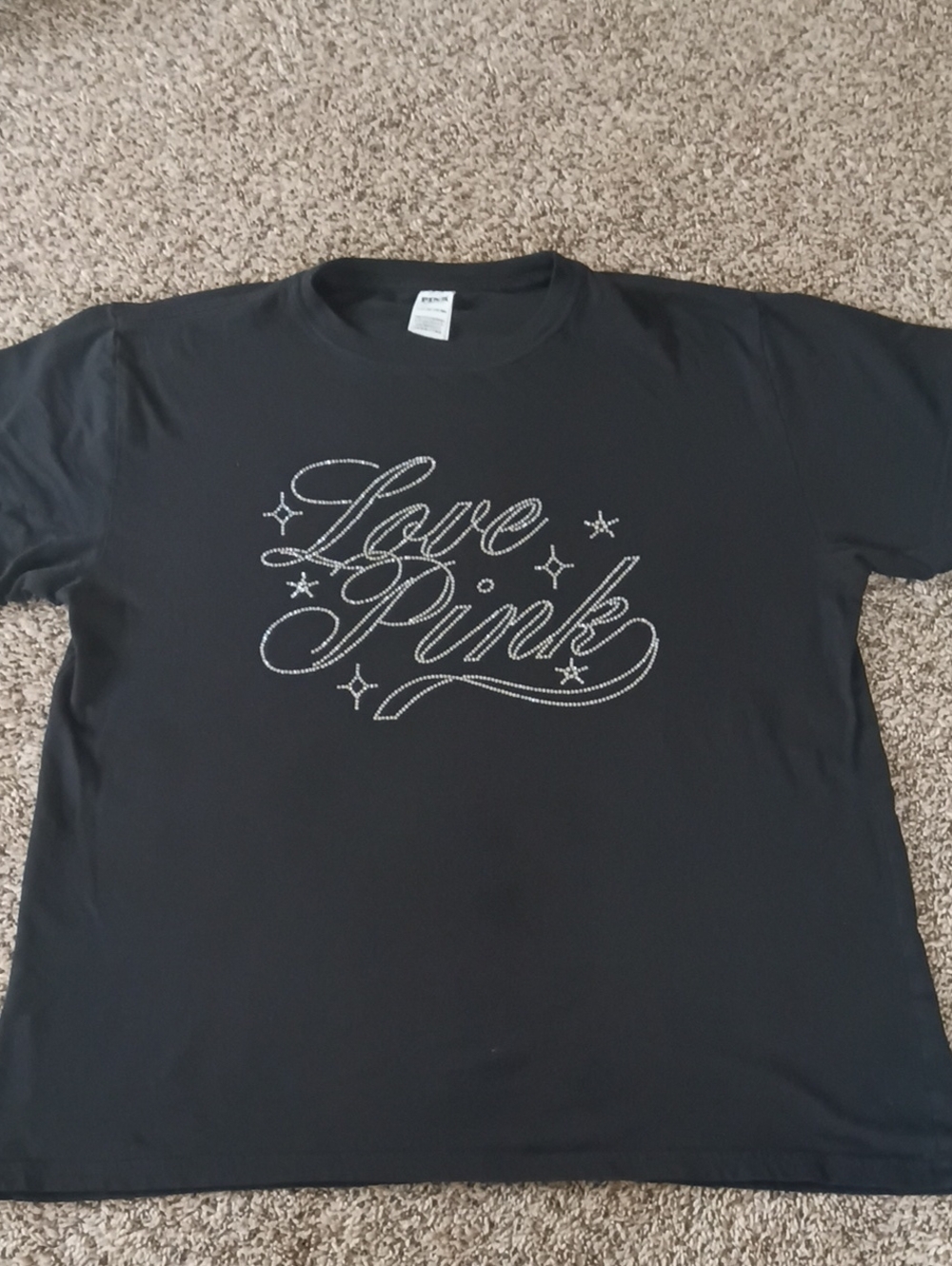 PINK Victoria's Secret Black "Love Pink" Rhinestone Tee